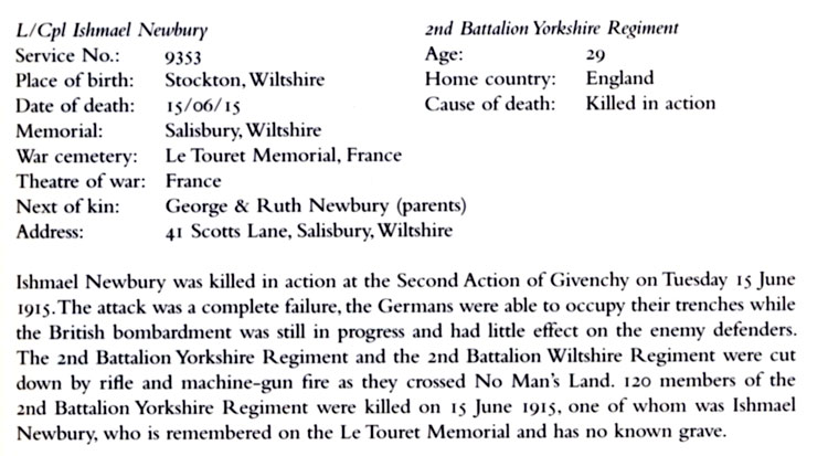 Lance Corporal Ishmael Newbury. 9353. 2nd Battalion the Yorkshire Regiment.