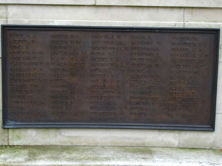 The Plaque with I Newbury's name on the Salisbury (Guildhall) Memorial