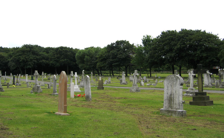 Saltburn Cemetery, with Private Downes' Family Headstone shown on the left.