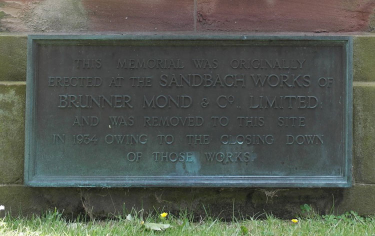 The War Memorial for the Brunner Mond Works, Sandbach (Cheshire)