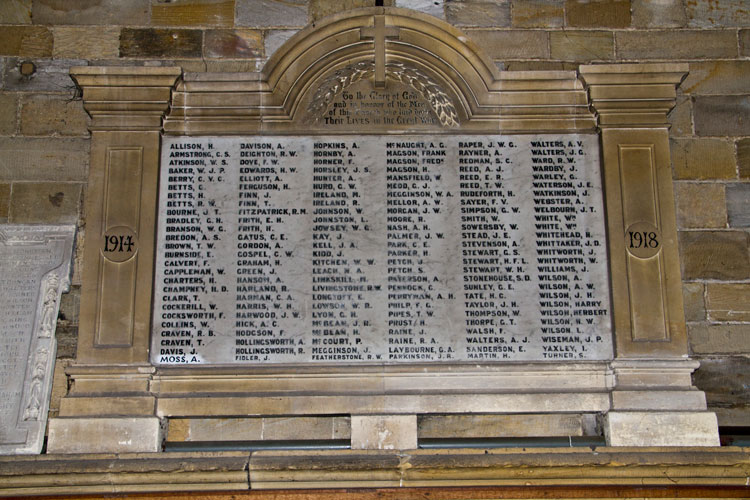 The First World War Memorial in St. Mary's Church, Scarborough.