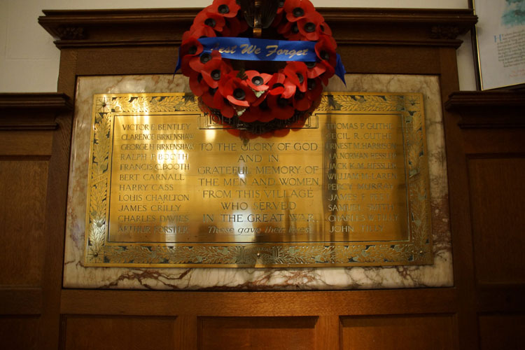 The First World War Memorial in Holy Trinity Church, Seaton Carew