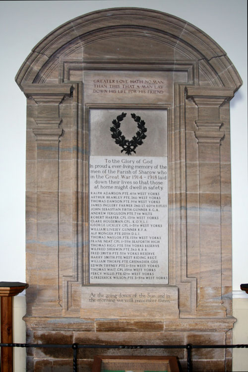 The Memorial Tablet in St. John's Church, Sharow.