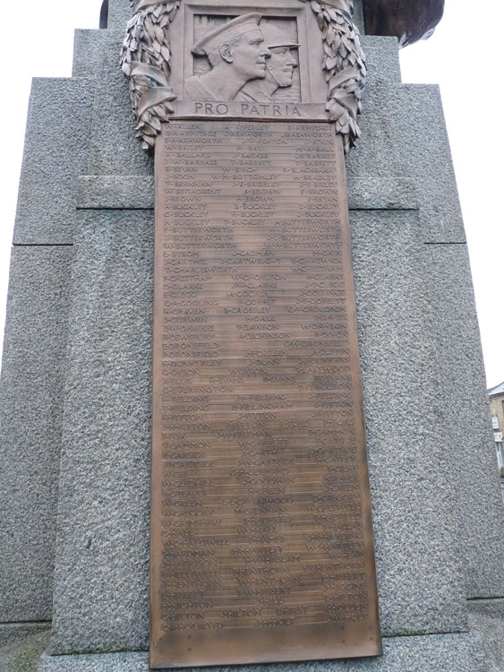 Private Hall's Name on the War Memorial for the Men of Crompton in Shaw (Oldham, Lancs)