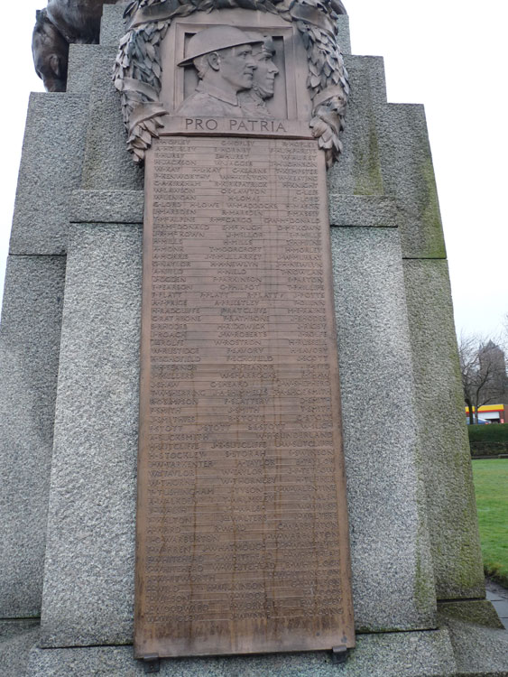 Private Platt's Name on the War Memorial for the Men of Crompton in Shaw (Oldham, Lancs)