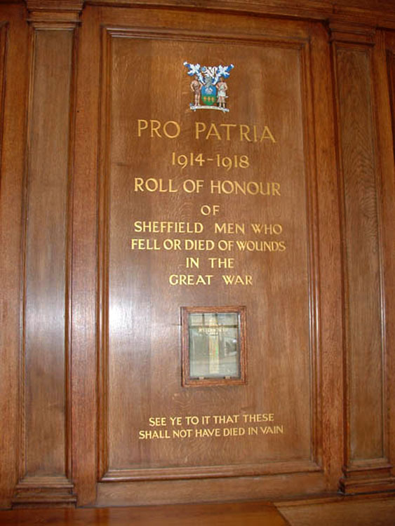 The Cabinet in Sheffield City Hall Containing the WW1 Roll of Honour