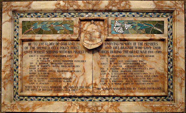 The Memorial in Sheffield Cathedral to the Men of the City Police and Fire Brigades