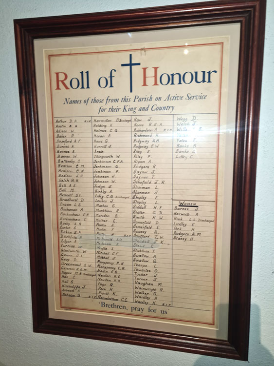 A Roll of Honour for those on Active Service in the Second World War.