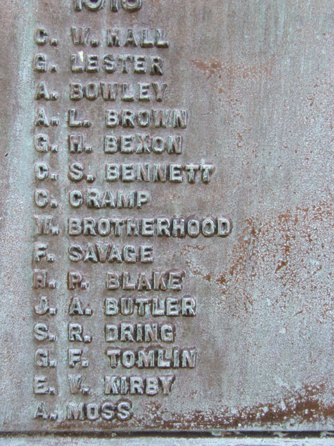 The War Memorial for Shepshed, Leics, with Private Brotherhood's name on it.