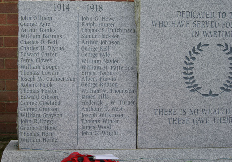 The First World War Commemorations on the Sherburn Village War Memorial