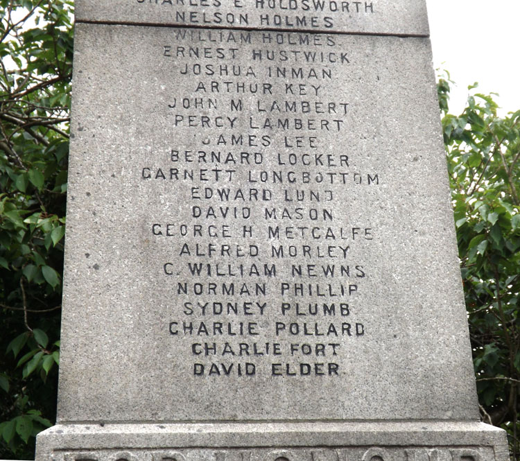 Private Lambert's Name on the War Memorial in Silsden