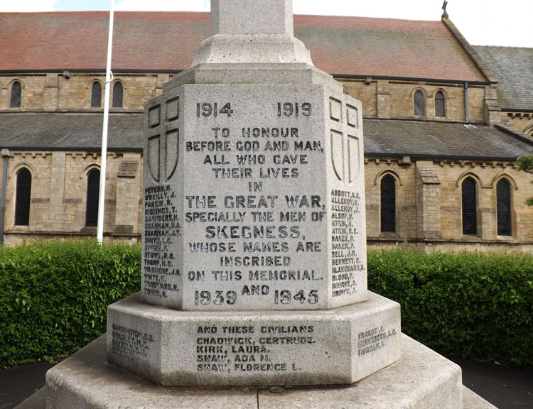 The Dedication on the Skegness War Memorial 