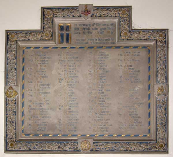 The Memorial Tablet in All Saints' Church (New) in Skelton.