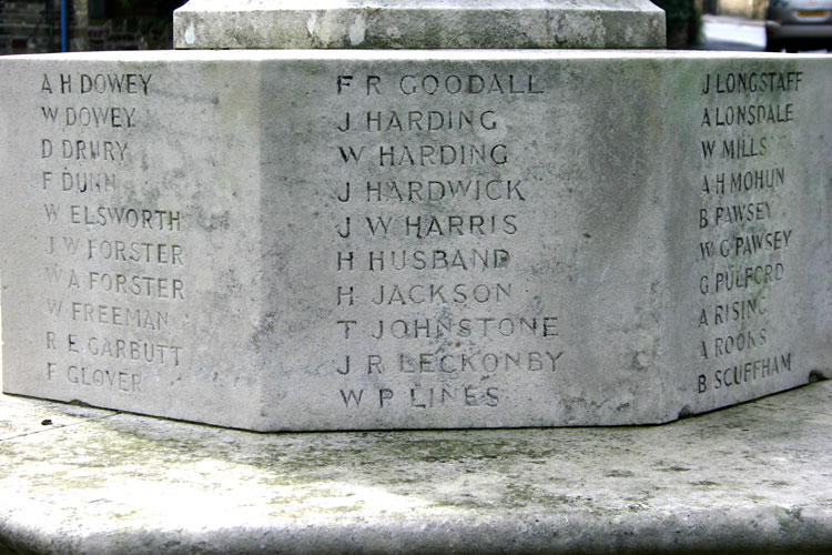 Names "D" - "S" on the War Memorial for Skelton (Redcar & Cleveland)