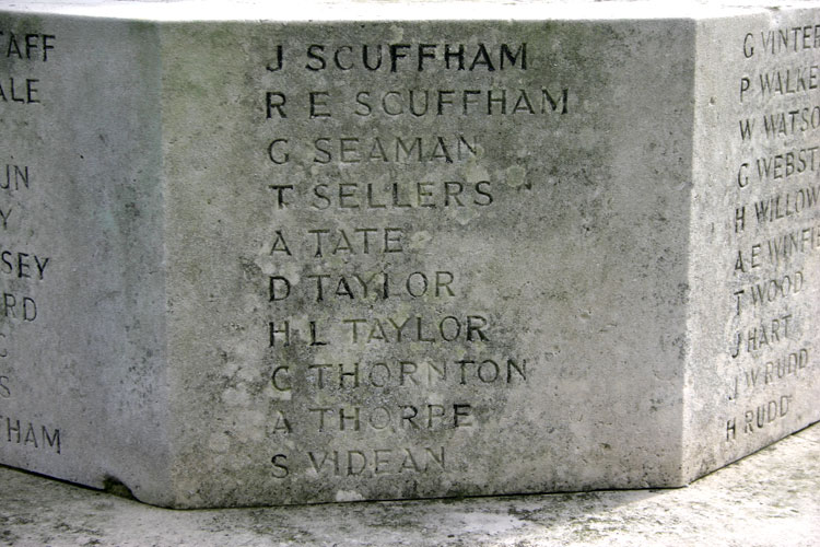 Names "S" - "W" on the War Memorial for Skelton (Redcar & Cleveland)