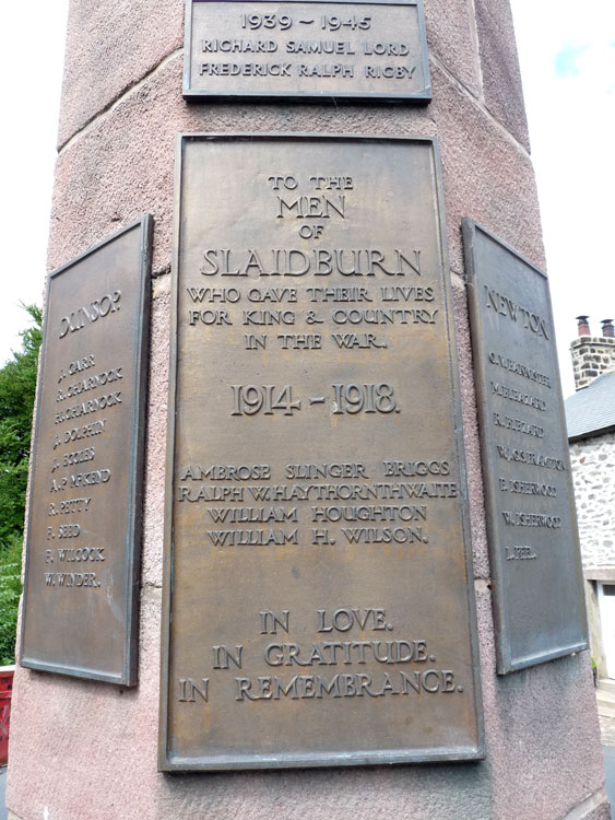 The Commemorative Panels for Slaidburn on the Slaidburn War Memorial