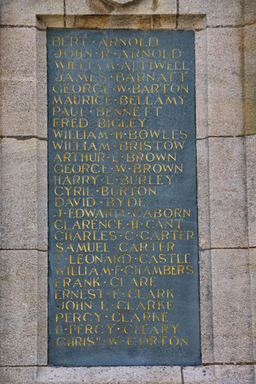 Detail of the War Memorial, - Sleaford (Lincs), with Private Castle's name.