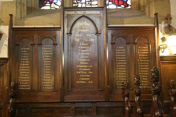 The War Memorial in the Chapel of Snape Castle.