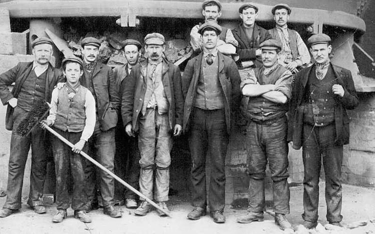 Edwin Lazenby (3rd from right, front), pre 1914-18 war, at unknown N.Yorks ironworks