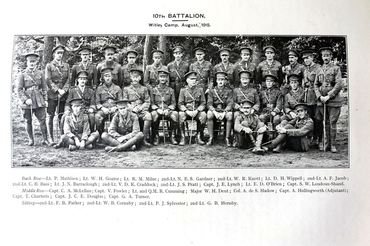 A photo of the 10th Battalion Yorkshire Regiment in August 1915, Colonel Hadow centre.