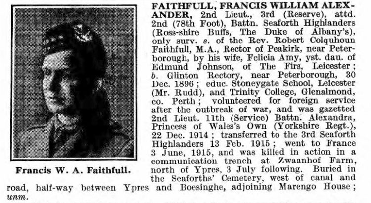 nd Lieutenant Francis William Alexander FAITHFULL