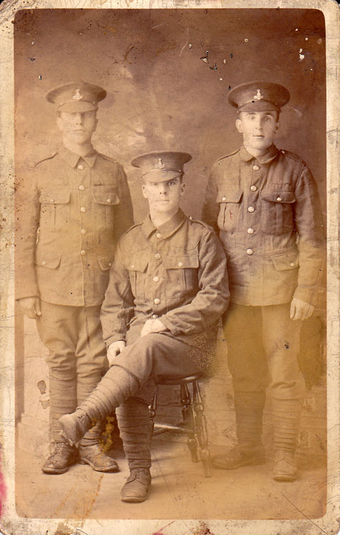 Thomas Holbrook on the extreme right, with two other Yorkshire Regiment soldiers
