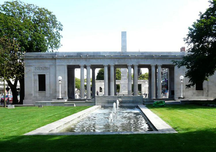 The Colonnades and the Obelisk, with Reflective Pool in the Foreground, of the Southport War Memorial