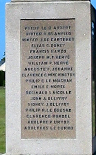 Names on the War Memorial for the Parish of St. John's, Jersey (C I)