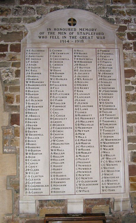 The War Memorial in St. Helen's Church, Stapleford