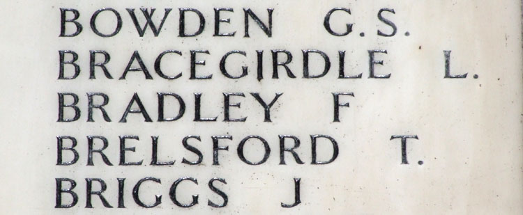 The Name of Private Bradley the Stockport War Memorial ("Other Regiments")