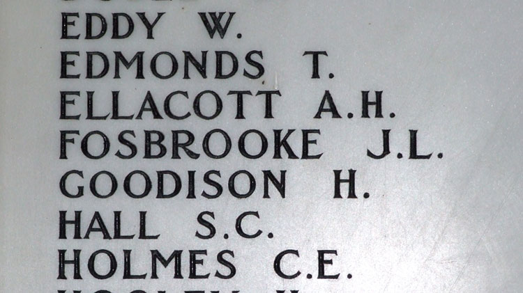 The Name of Private Ellacott on the Stockport War Memorial ("Names Added After 1925")