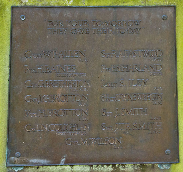 Second World War Commemorations on the Stokesley War Memorial