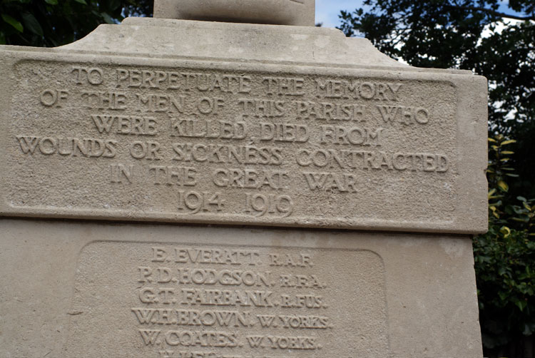 The First World War Dedication on the Strensall War Memorial.