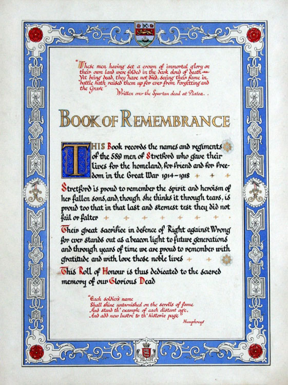 The Dedication of the Book of Remembrance, Stretford Town Hall