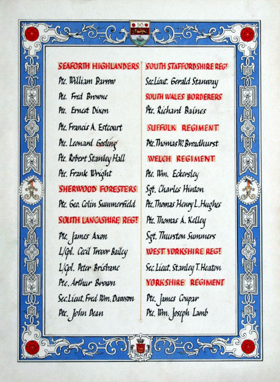 Yorkshire Regiment Names (1) in the Book of Remembrance, Stretford Town Hall