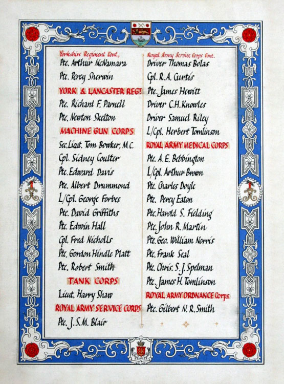 Yorkshire Regiment Names (2) in the Book of Remembrance, Stretford Town Hall