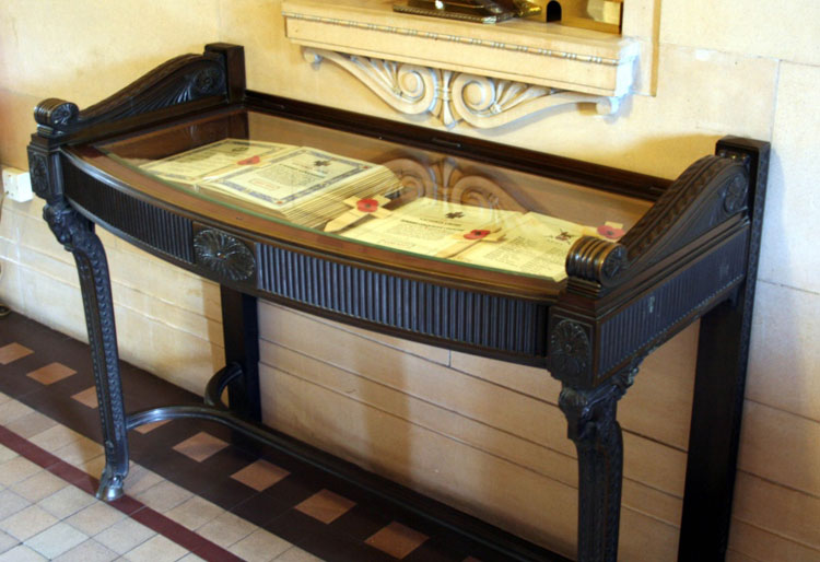 The Cabinet containing the First World War Book of Remembrance in the Stretford Town Hall