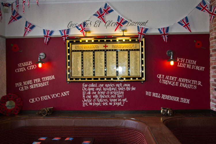 The First World War Roll of Honour for Sunderland Bishopwearmouth, - the Venerable Bede Church, in its Current Location in the Function Room of the Royal Artillery Club in Sunderland.