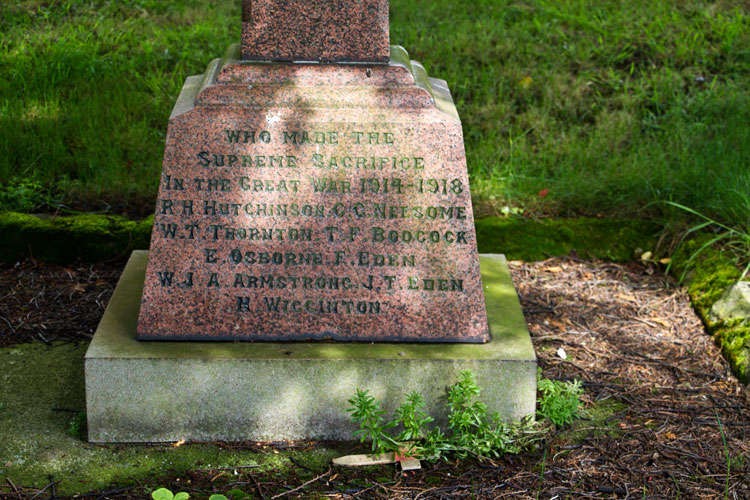 Names of Those Commemorated from the First World War, Thornton-le-Moor War Memorial.