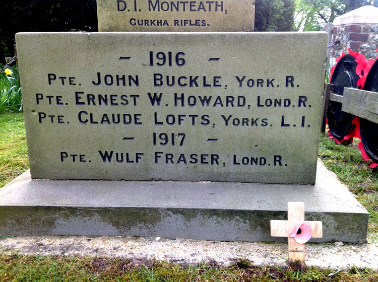 The 1916 & 1917 Names, including John Buckle's Name, on the Thurston War Memorial.