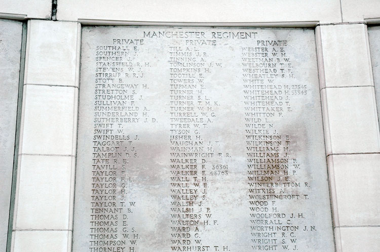 The Panel on the Tyne Cot Memorial Commemorating men of the Manchester Regiment ("S" - "W")