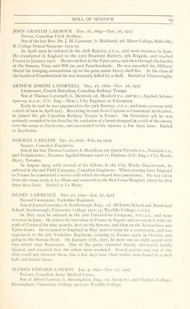 The page from the Roll of Service on which Henry Lawrence is Commemorated