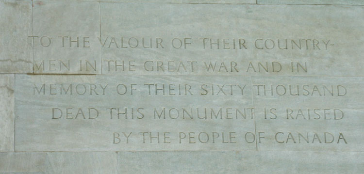 The Dedication on the Vimy Memorial.