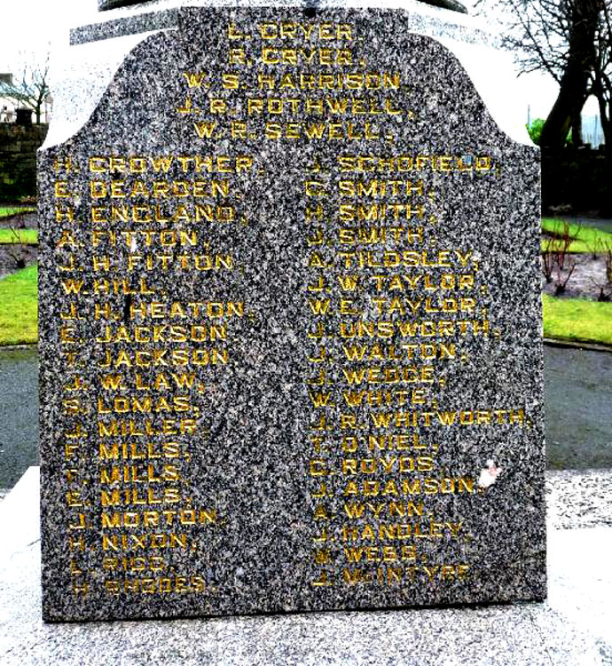 Harry Rhodes Name on the War Memorial for Wardle (Lancs)