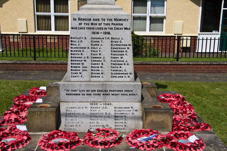 Names "B" - "G" (WW1) and Names for WW2 on the West Cornforth War Memorial