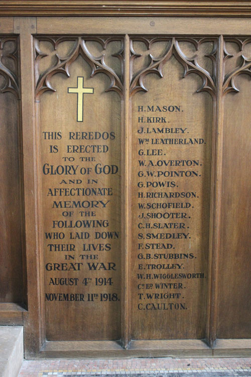 Private Overton's Name on the First World War Memorial for Whaley Thorns, Derbyshire