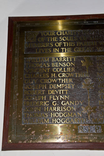 The First World War Memorial in St. Hilda's RC Church, Whitby 