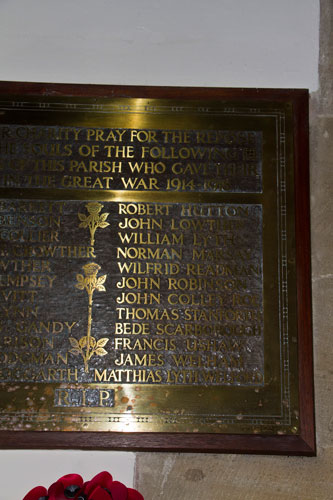 The First World War Memorial in St. Hilda's RC Church, Whitby 