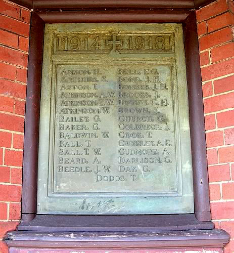 Names "A" - "D" on the Whitwood (Castleford) War Memorial