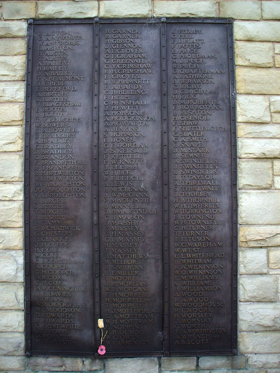 The Plaque Commemorating Those Who Lost Their Lives in the First World War on Wilmslow's War Memorial.